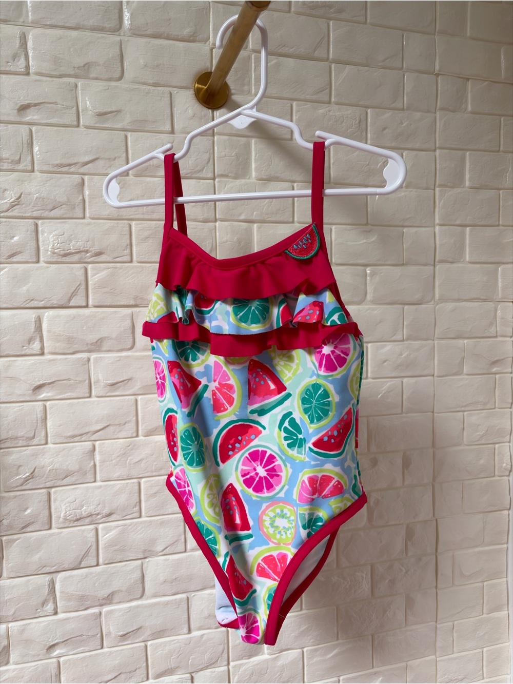 Tommy Bahama Pink Ruffle Citrus & Watermelon One-Piece Swimsuit